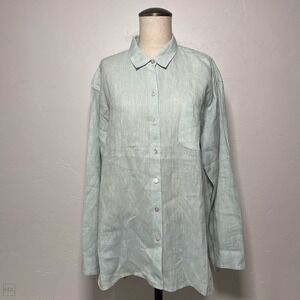 J. Jill Love Linen Women's Blouse Everyday Linen Button Front Summer‎ 	M Green